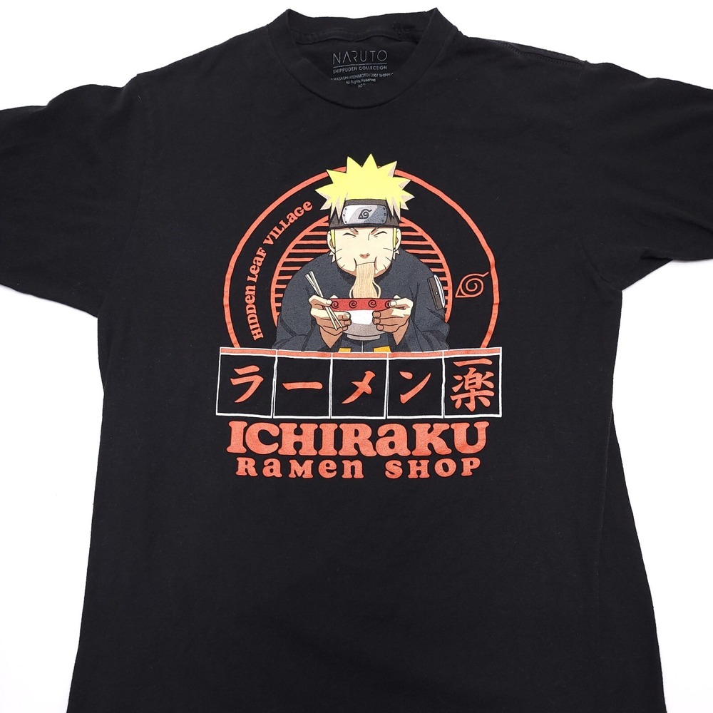 Naruto Shirt Mens Medium (38/40) Black Anime Slim Short Sleeve Graphic Ramen‎